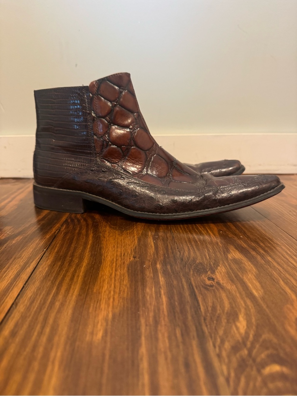 Men's Fratelli Brown Croc-Embossed Leather Chelsea Boots